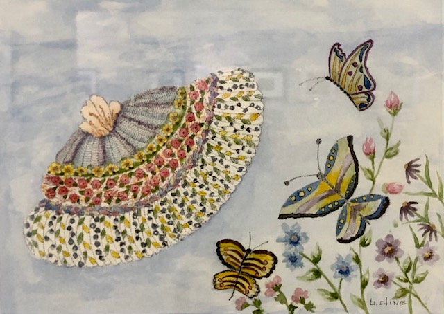 Flower Garden Hat, Barbara Cline, Watercolor, Ink on Paper, $235