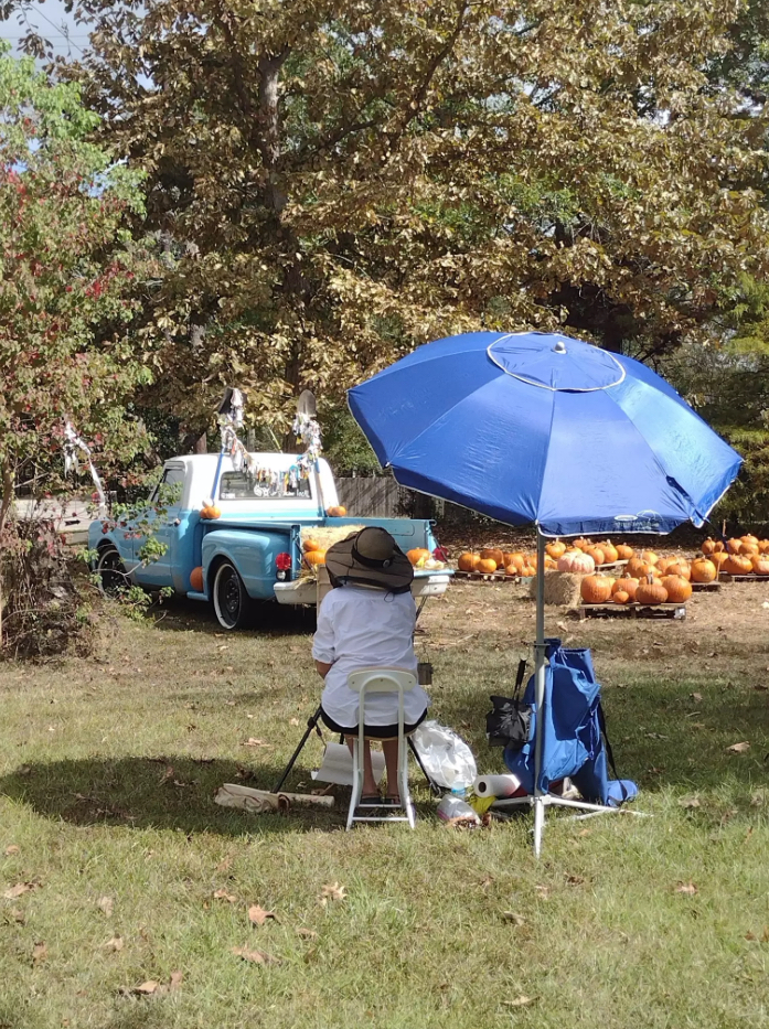 truck in pumpkin patch