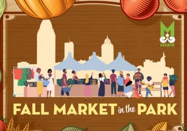 Mobile’s Fall Market in the Park, skyline graphic with vendor tables and community