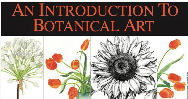 Various sketches of plants with text: An Introduction to Botanical Art