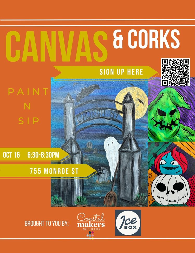 Canvas & Corks, Halloween paintings, painting & Sip