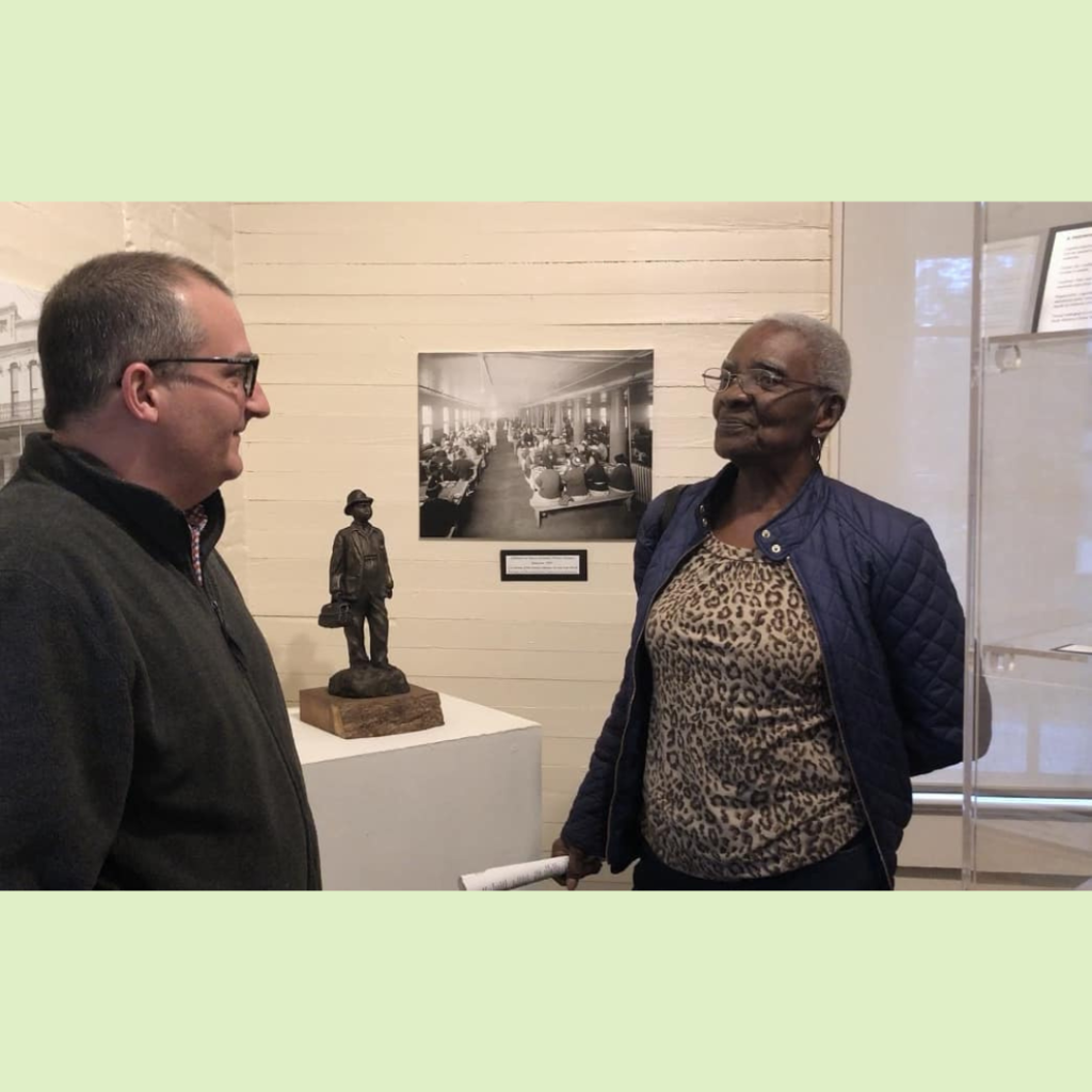 D Glassbrook and Ruth Ballard conversing in Medical Museum