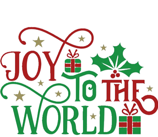 Joy To The World Graphics include mistletoe, presents, and tiny silver stars