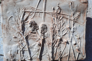 Flower pressed clay slab