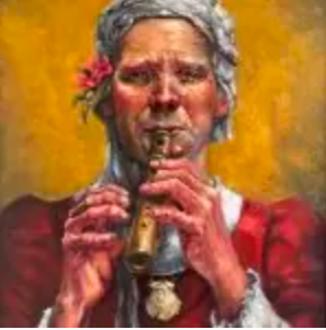 Portrait of grey haired women playing recorder by Chris Murray