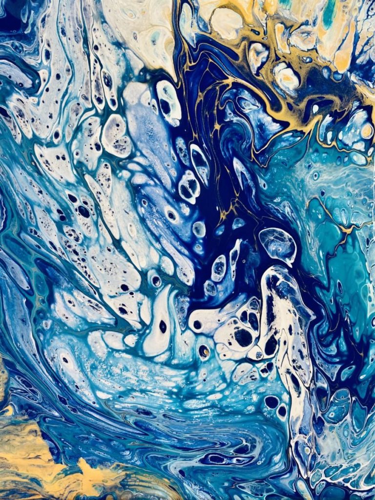 Blue, Gold, and White Paint pour