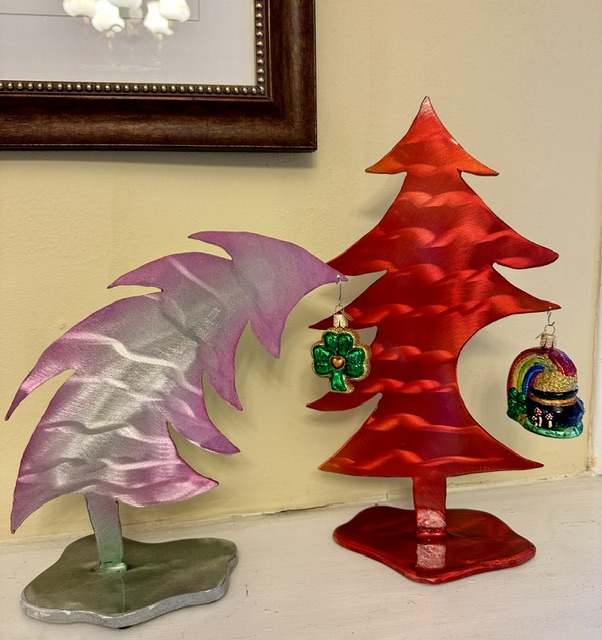 Christmas tree sculptures made by Laura Ledbetter and her father Frank Ledbetter