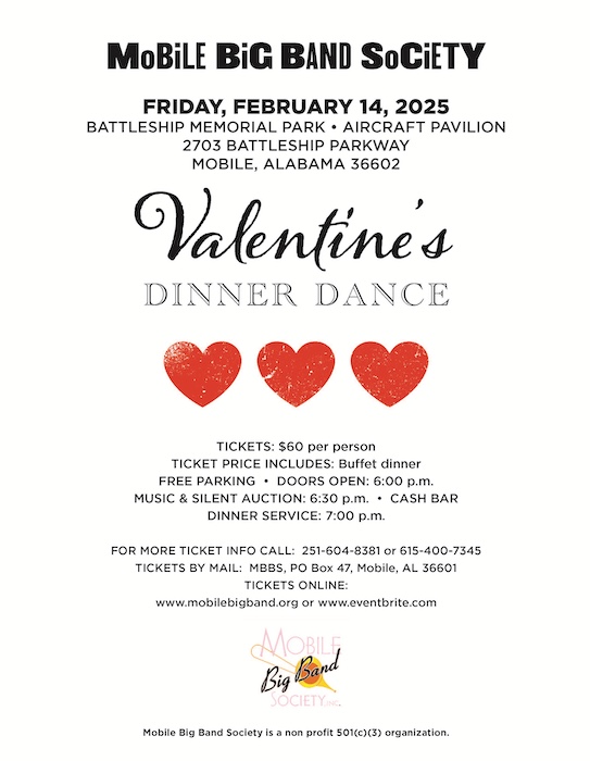 Mobile Big Band Society Valentines Dinner Dance Invitation.