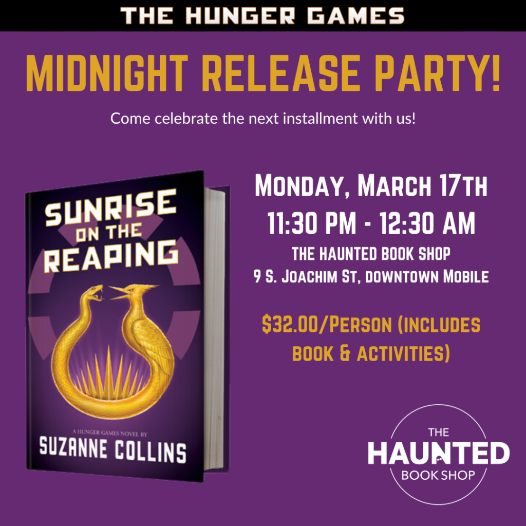 Sunrise on the Repaing by Suzanne Collins Midnight Release Party flyer