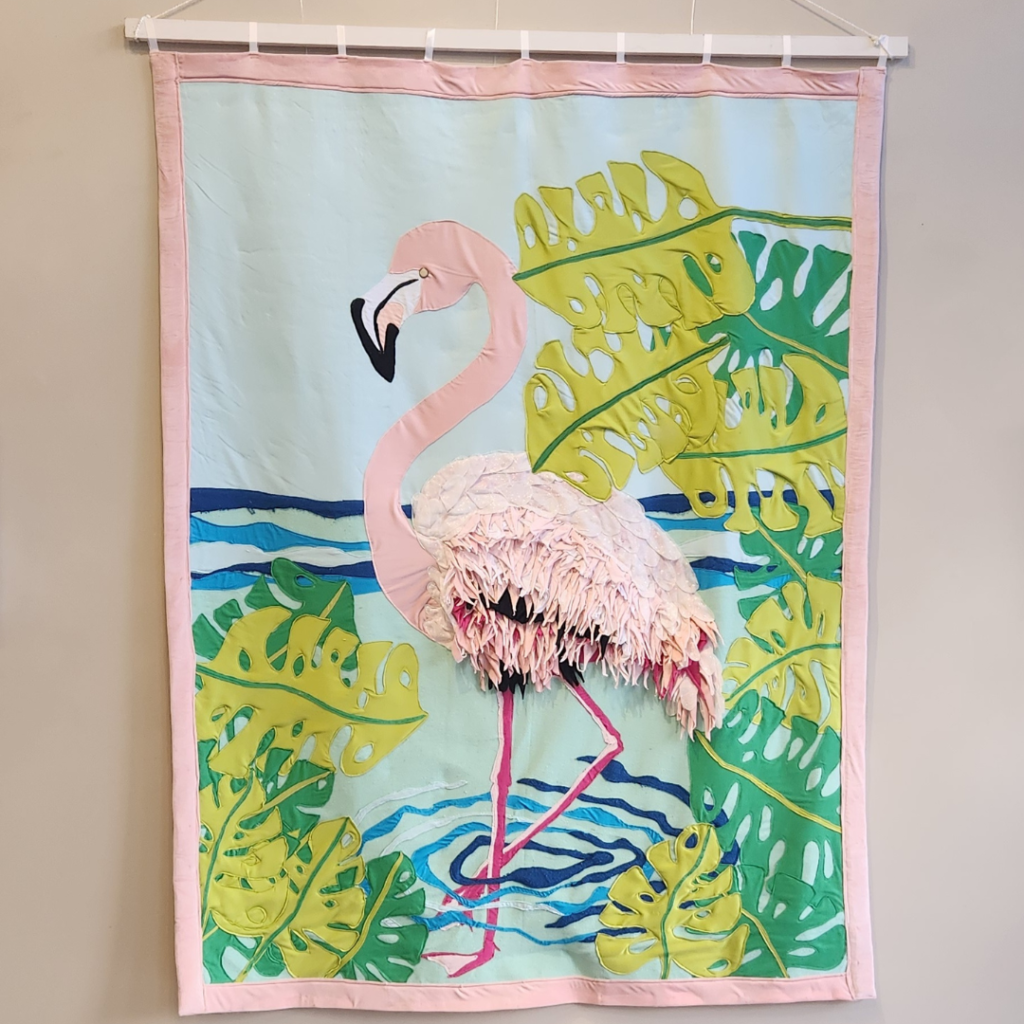 Quilt of flamingo made by Rene Wallace