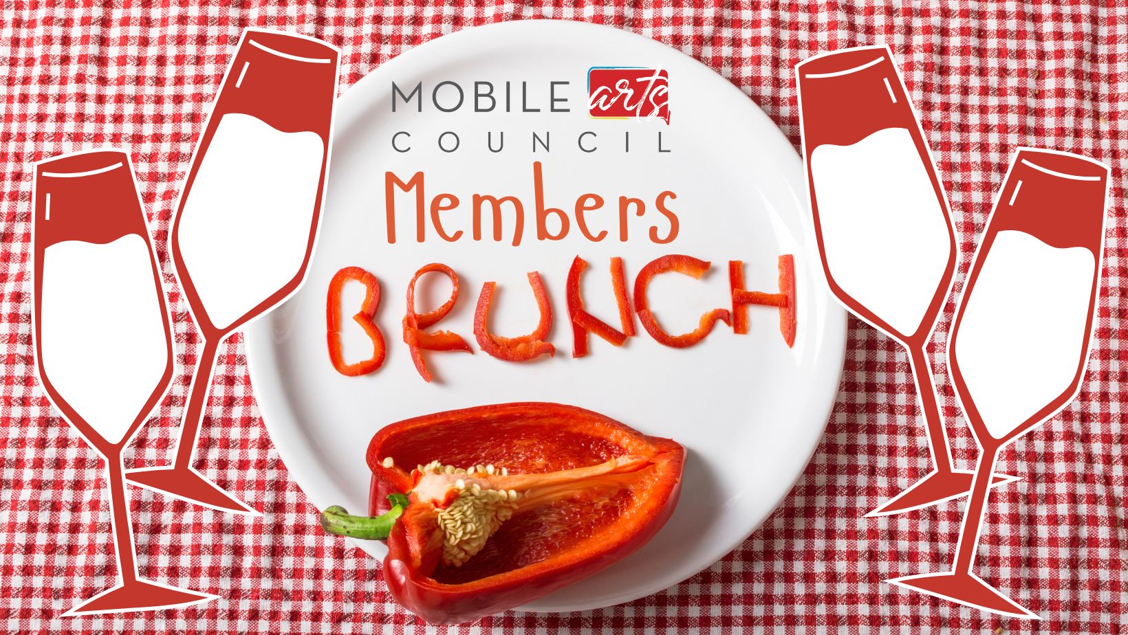 Members' Brunch graphic of plate with red bell pepper