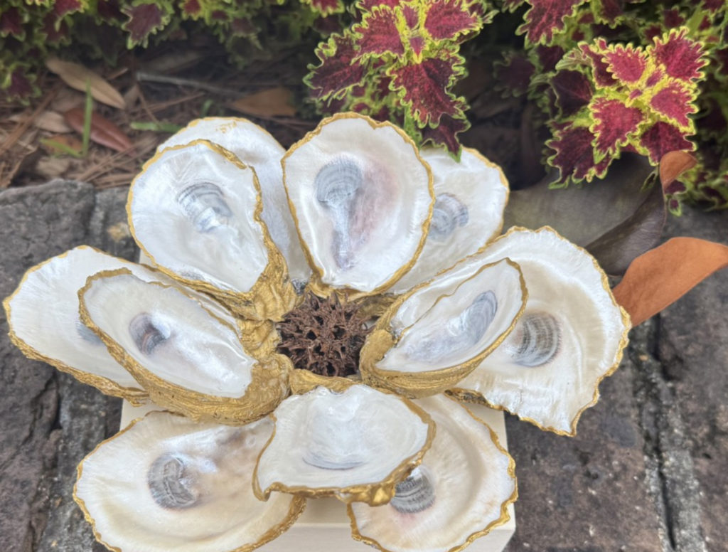 Oyster Shells crafted into a magnolia flower