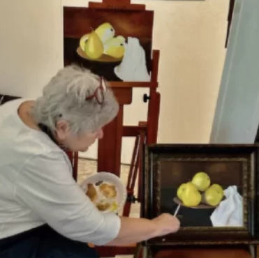 Artist Patty White painting still life pears
