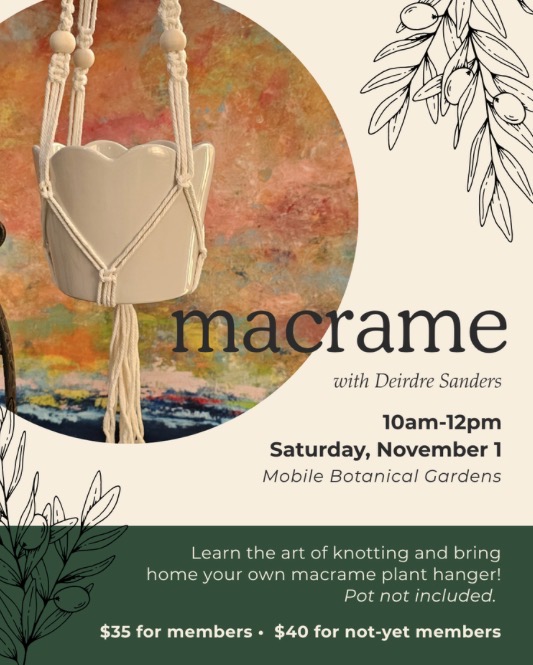 Mobile Botanical Gardens Macrame Plant Hanger WorkShop with Small Craft Studios