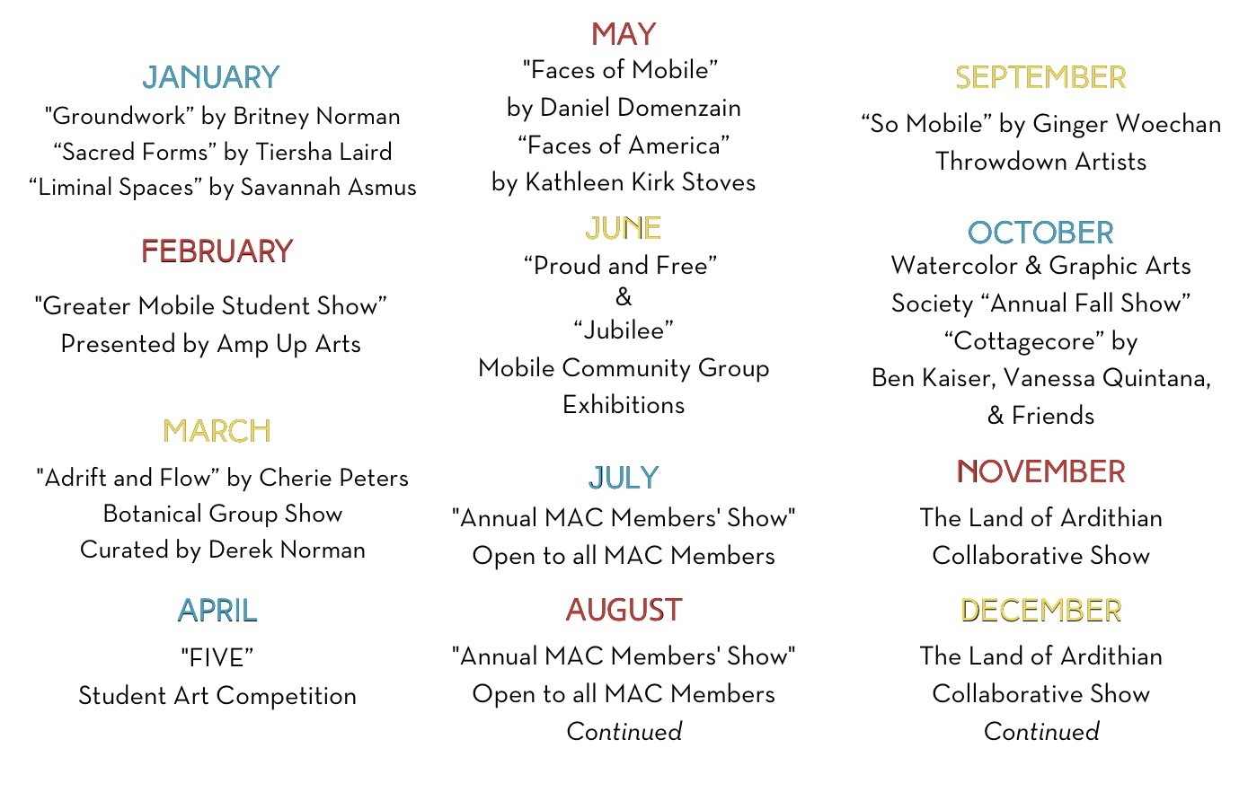 exhibition schedule 2026
