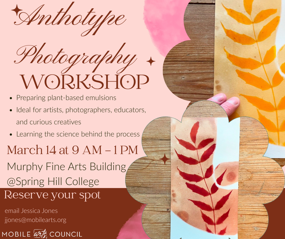 graphic for Anthotype Workshop with Waayne McNeal at Spring Hill College Murphy Fine Arts Building