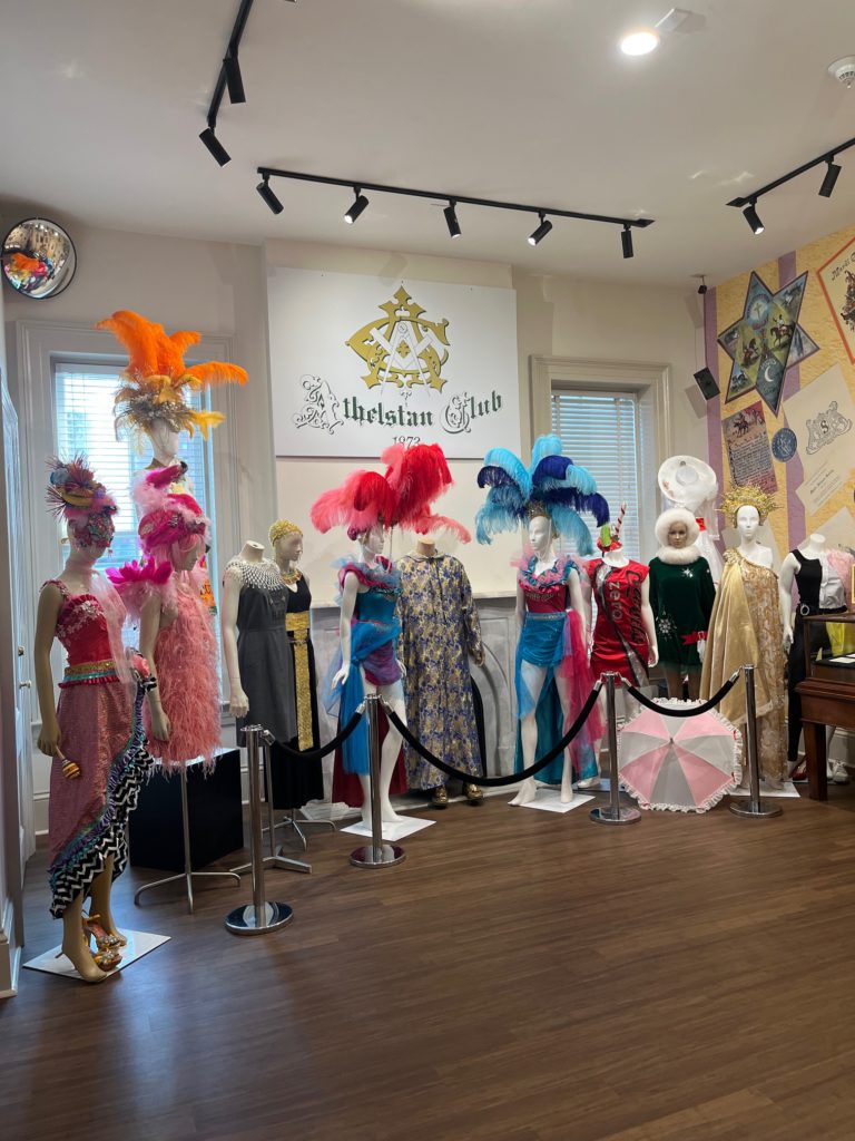 Views inside exhibition traditional costumes at Mobile Carnival Museum 