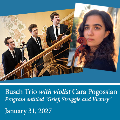 Busch Trio with Violist Cara Pogossian, Mobile Chamber Music Graphic